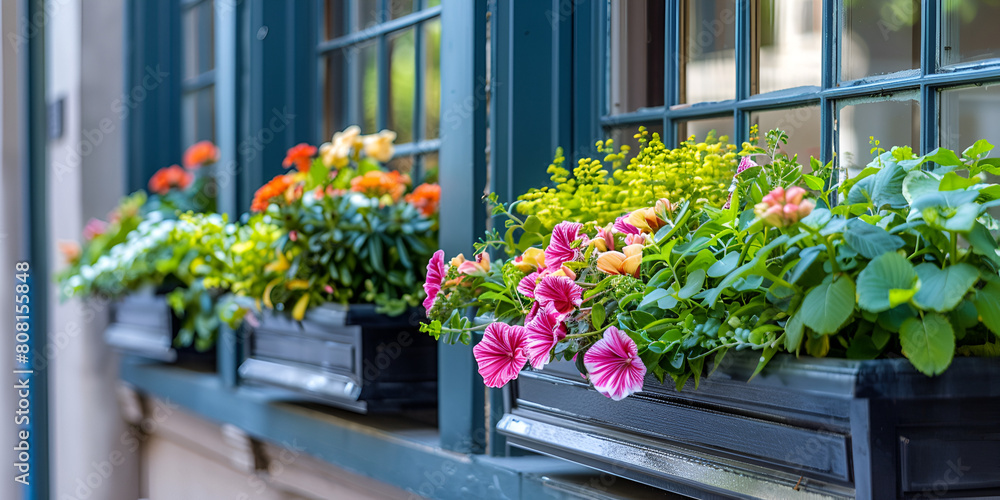 Fototapeta premium Urban Green: Window Box Gardens