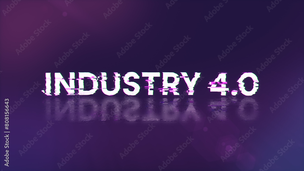 3D rendering industry 4.0 text with screen effects of technological glitches