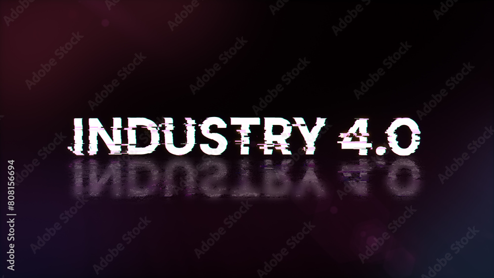 3D rendering industry 4.0 text with screen effects of technological glitches 3D rendering industry 4.0 text with screen effects of technological glitches