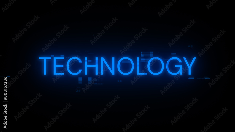 3D rendering technology text with screen effects of technological glitches