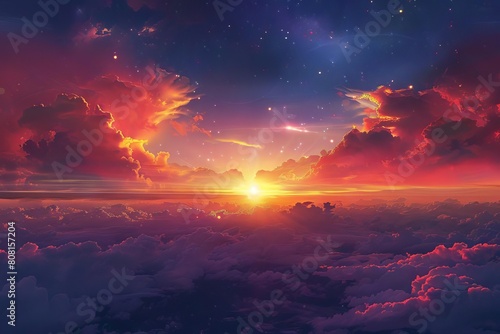 enchanting sunset over horizon highlighting ozone layers vital role digital painting © furyon