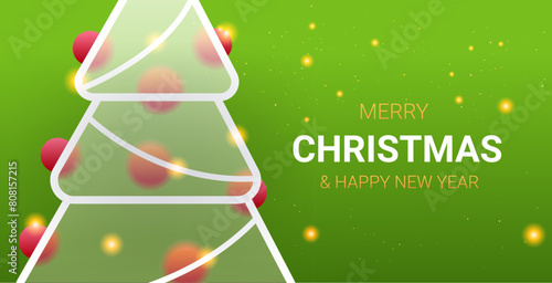 Christmas tree on green glass morphism design. Vector Christmas holydays landing page photo