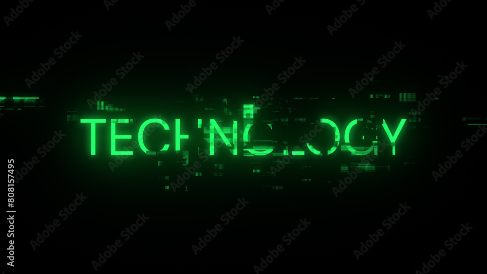 3D rendering technology text with screen effects of technological glitches 3D rendering technology text with screen effects of technological glitches