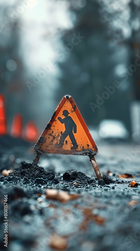 Dynamic Road Work Sign Animation: Ultra Realistic Concept of a Dynamic Road Work Sign in Photo Stock