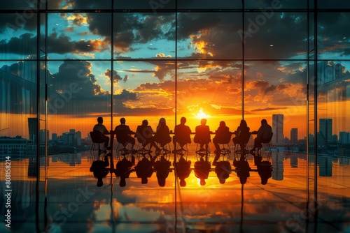 Silhouettes of business people in a conference room. Business concept