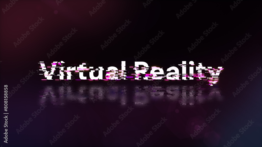 3D rendering virtual reality text with screen effects of technological glitches 3D rendering virtual reality text with screen effects of technological glitches