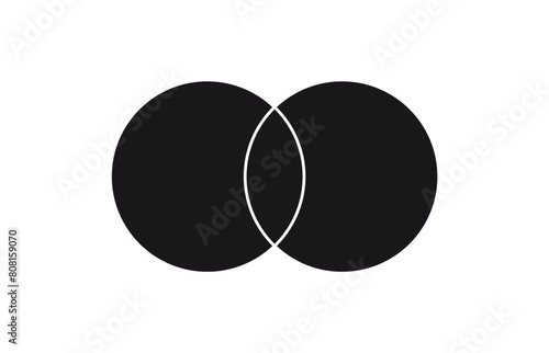 Relationship Venn diagram with 2 intersecting circles. Two opposite circles.