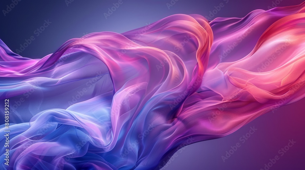 Fototapeta premium Vibrant waves of blue and pink satin fabric in a fluid motion.