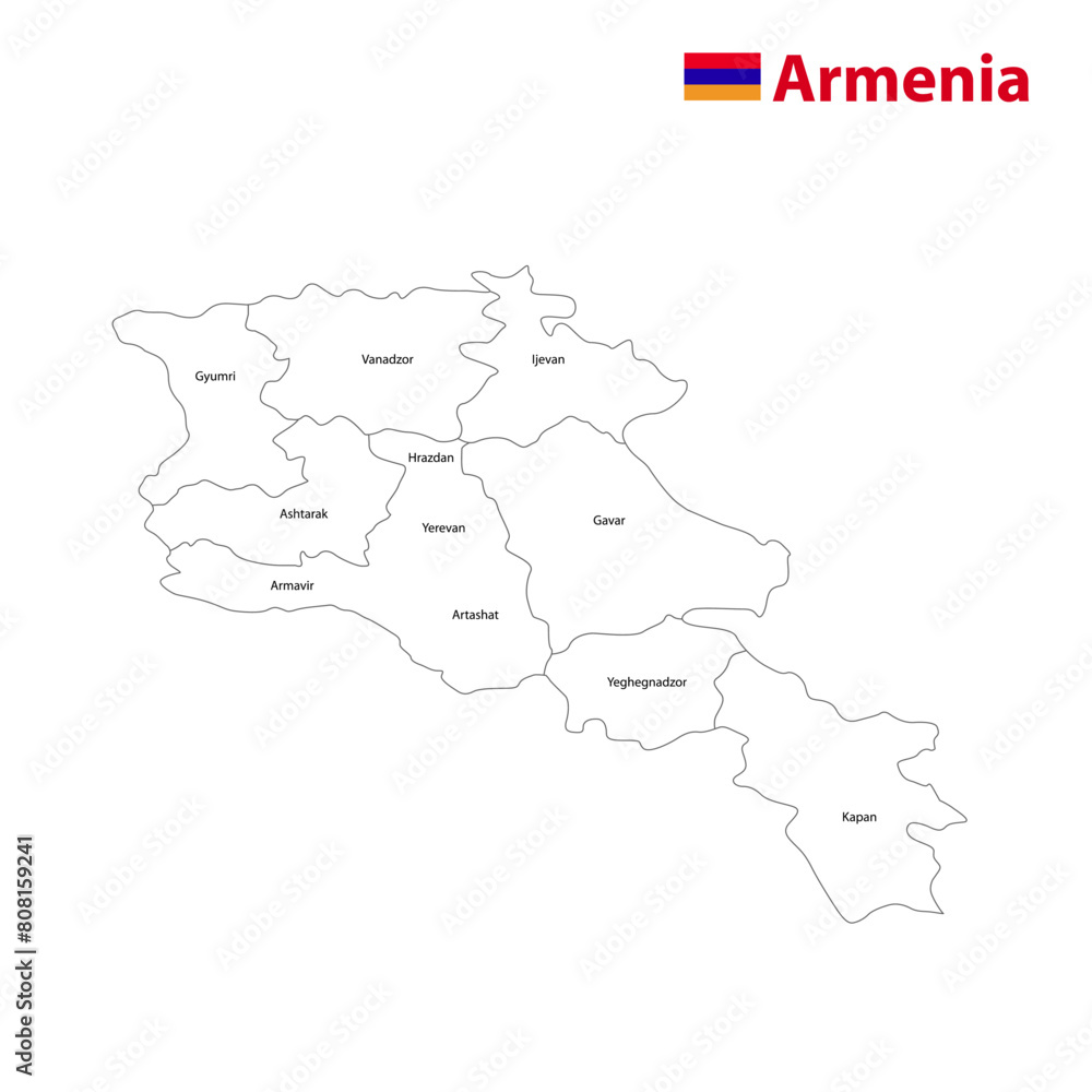 Maps of Armenia. Flag map of Armenia. Armenia country map vector with regional areas Maps of Armenia. Flag map of Armenia. Armenia country map vector with regional areas