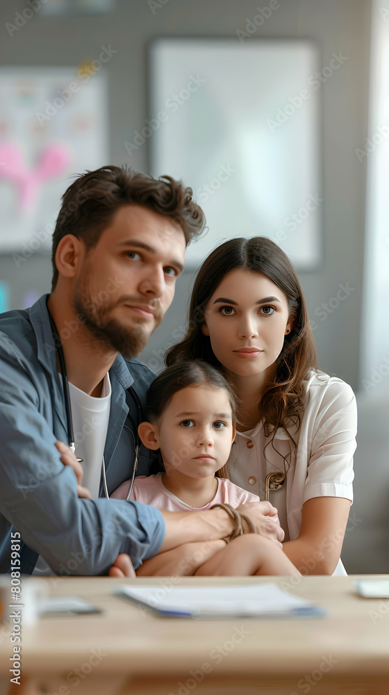 Healthcare professional advising couple on responsible family planning in clinic setting - Ultra realistic photo Healthcare professional advising couple on responsible family planning in clinic setting - Ultra realistic photo