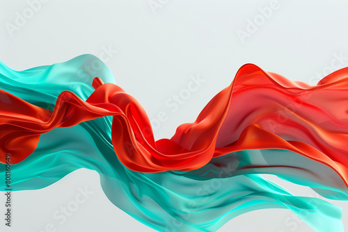 Bright matte red and muted turquoise tiddle waves  forming a bold and dynamic abstract on a solid white background.