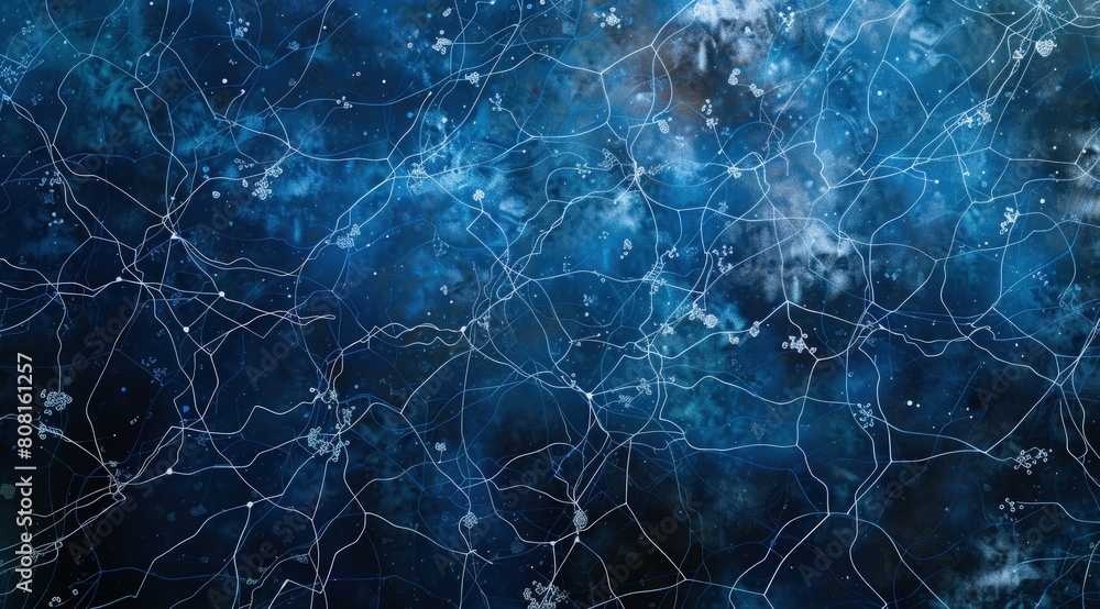 Neural network with neurons and brain cells on a dark blue background, concept of artificial intelligence, mental activity Neural network with neurons and brain cells on a dark blue background, concept of artificial intelligence, mental activity