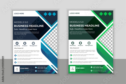 Corporate modern business flyer template design set with blue, green color. marketing, business proposal, promotion, advertise, publication, cover page, perfect for creative professional business