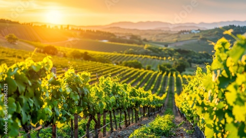 The sun sets over Napa Valley's vineyards in California