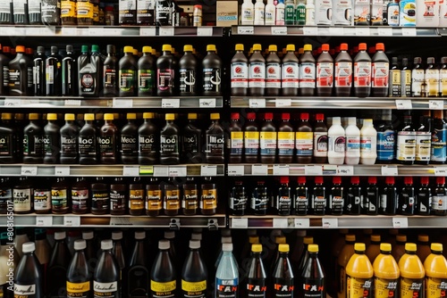 Various beverages displayed on store shelves  including bottles of soft drinks  juices  and water
