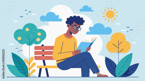 A man with dyslexia sits on a park bench his sketchbook in hand as he contemplates the concept of beauty and its relation to neurodiversity determined. Vector illustration