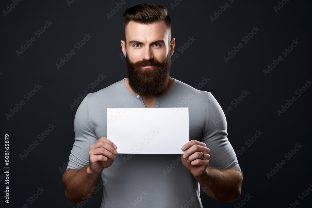 Confident Man Holding Blank Card Confident Man Holding Blank Card