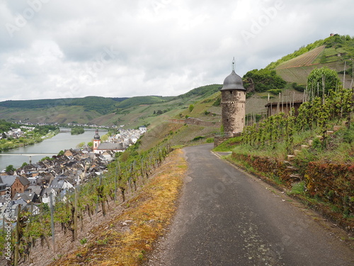 Zell an der Mosel mit Pulverturm, Friedhof und Stadtübersicht photo