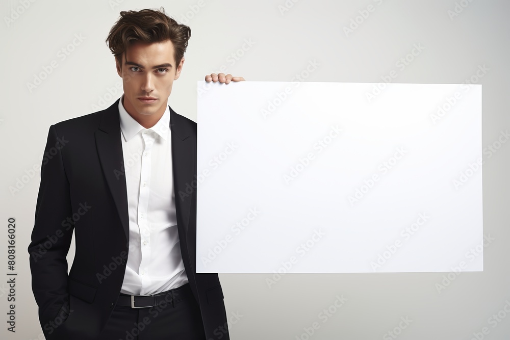 Elegant Man Presenting Blank Board Elegant Man Presenting Blank Board