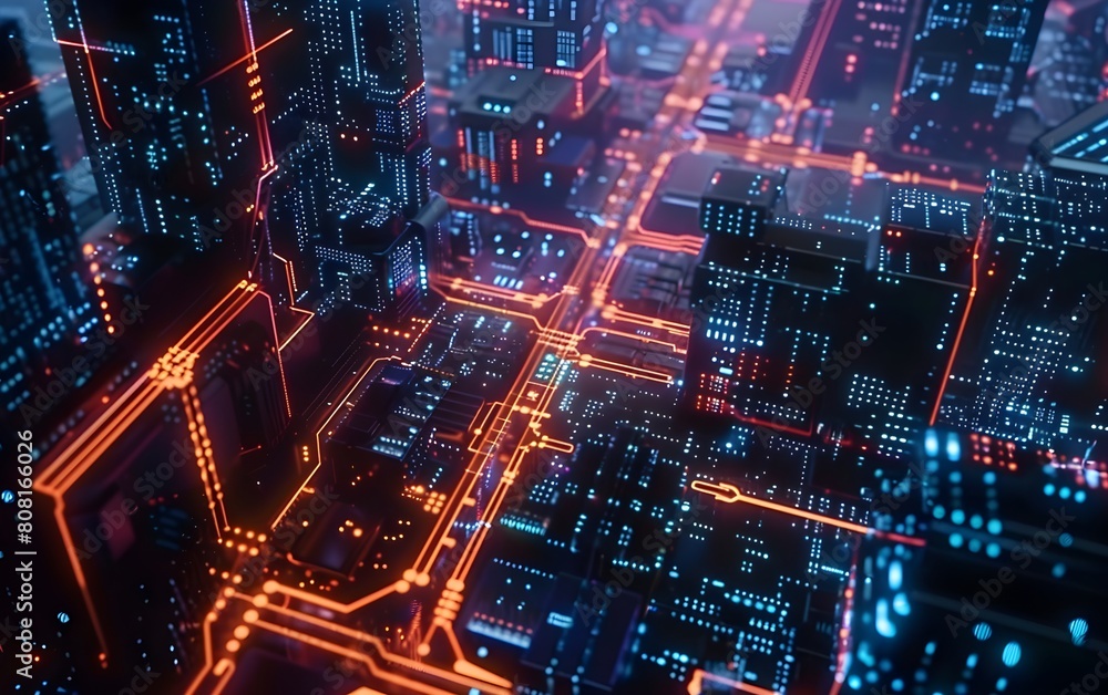 Wallpaper of virtual Micro Chips on digital background, abstract technology concept, realistic illustration Wallpaper of virtual Micro Chips on digital background, abstract technology concept, realistic illustration