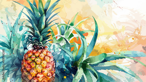 Ananas Pflanze Sommerlich Pineapple Aquarell Frisch Vitamine Frucht Wasserfarben Vektor