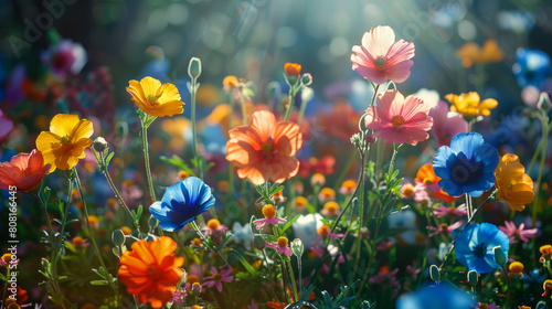 Blooming wildflowers grace the light of the golden hour, radiating natural beauty. © NILSEN Studio