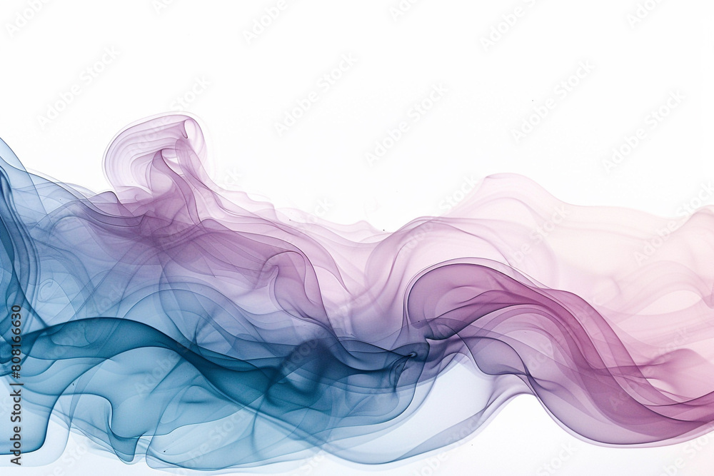 Smokey waves of soft cerulean and matte magenta on a solid white background, reminiscent of a dreamy sunset sky. Smokey waves of soft cerulean and matte magenta on a solid white background, reminiscent of a dreamy sunset sky.