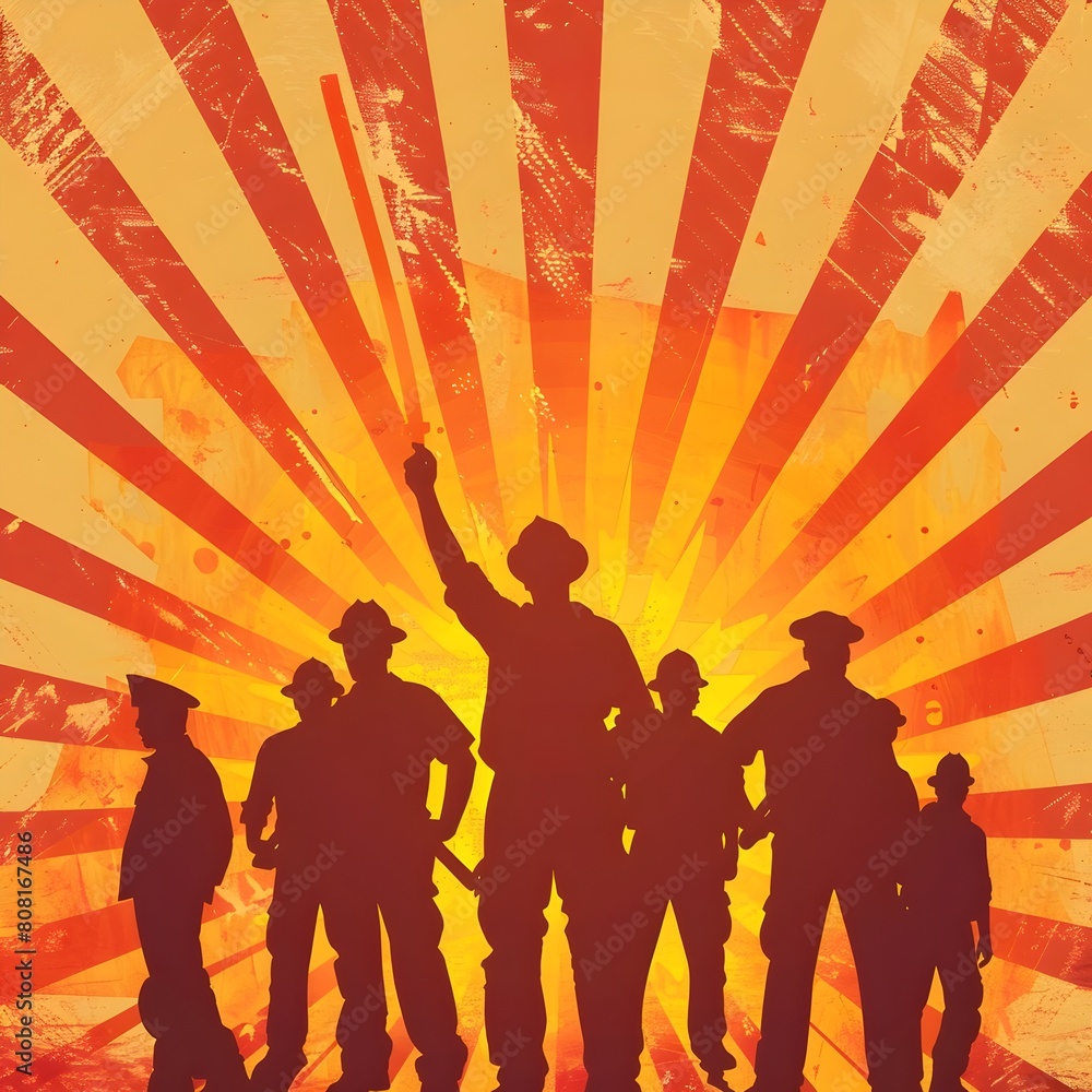 Silhouette of a group of workers united in their pursuit of success and a brighter future Silhouette of a group of workers united in their pursuit of success and a brighter future