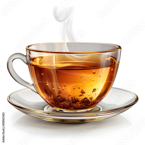 Steaming cup of tea isolated on white background, hyperrealism, png 