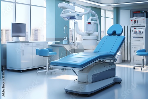 Interior of a modern dental clinic. Dental chair. 3d rendering