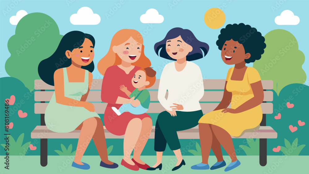 A group of mothers sit on a park bench chatting and laughing as they talk about their experiences with postpartum depression and how ketamine therapy. A group of mothers sit on a park bench chatting and laughing as they talk about their experiences with postpartum depression and how ketamine therapy.