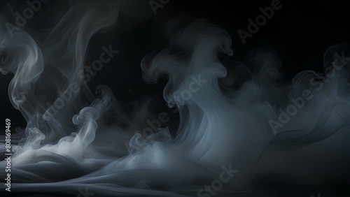 Smoky abstract background. Wallpaper with white smoke in black background.