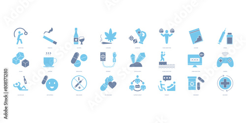 Addiction icons set. Set of editable stroke icons.Set of Addiction