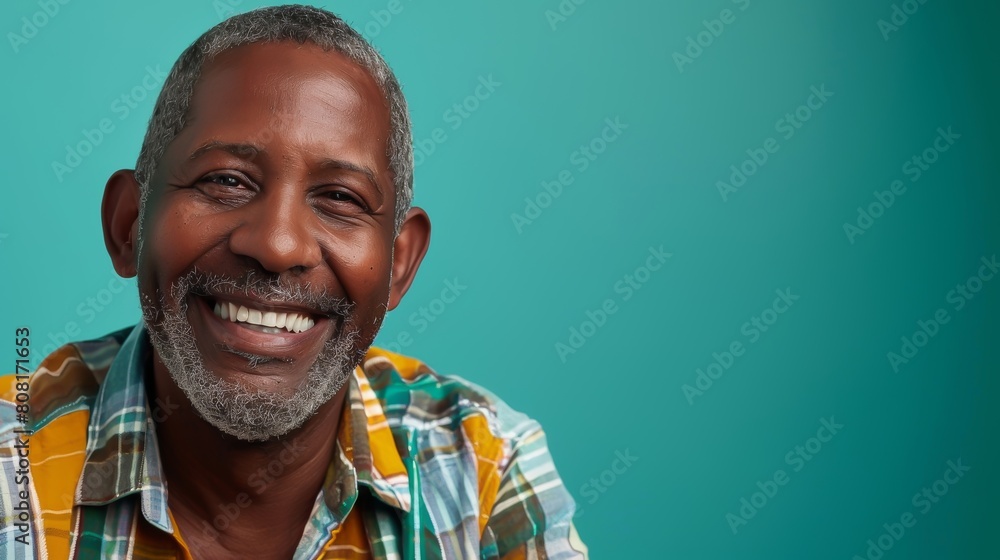 Fototapeta premium Happy, arms crossed and portrait of black man on green screen for confident, fashion and elegant style.
