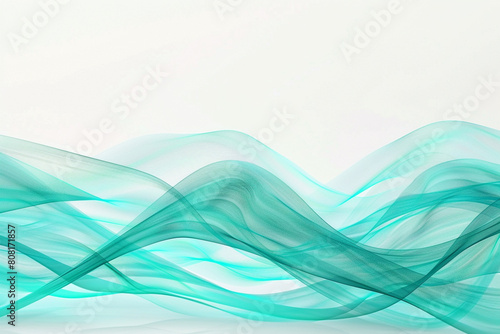 Cool tones of turquoise and mint create serene tiddle waves, conveying a sense of tranquility on a solid white background.