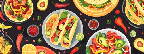 banner of black background with mexican food and Mexican fajita on the right side.