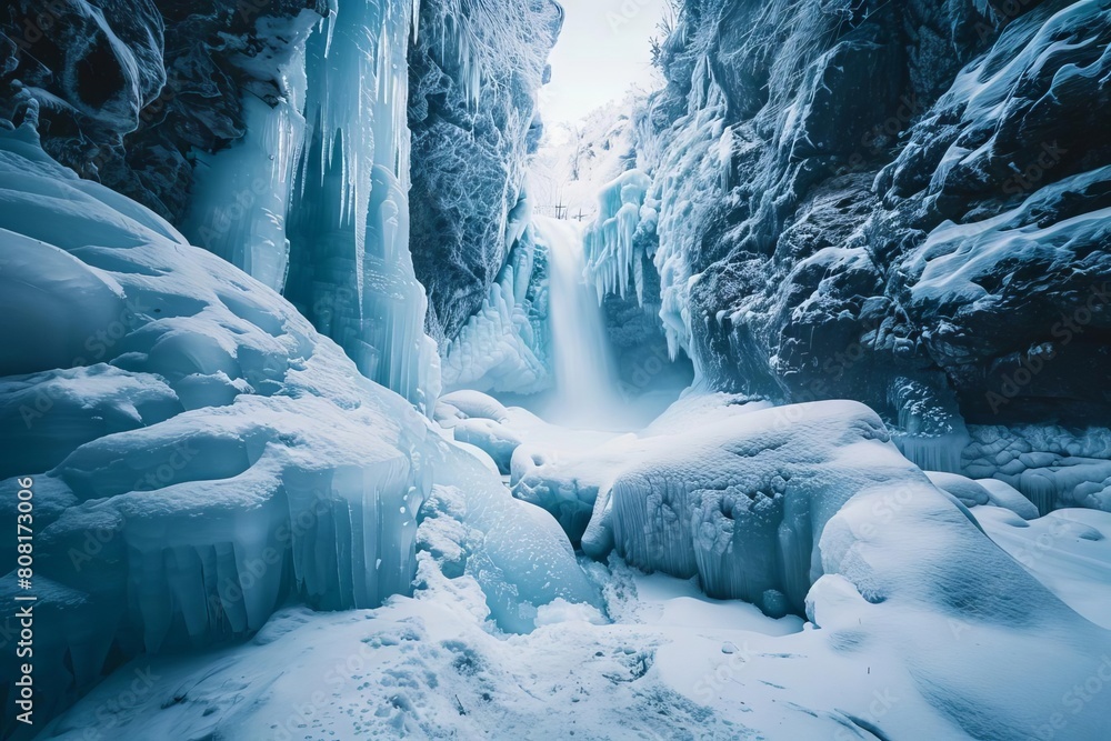 majestic frozen waterfall on the putorana plateau breathtaking landscape photography