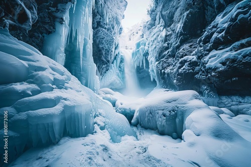 majestic frozen waterfall on the putorana plateau breathtaking landscape photography photo