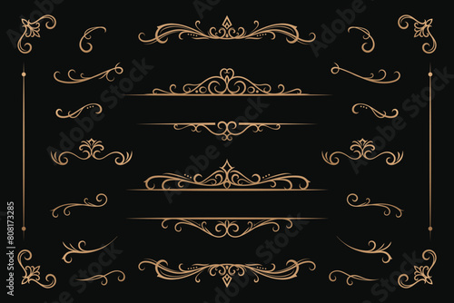 Set of Gold Vintage Unique Ornament Vector Templates