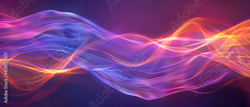 Vibrant 3D of neon purple wave glowing against a dark backdrop, creating an abstract pattern , dynamic design and bright blue hues create a futuristic and energetic backdrop for digital projects