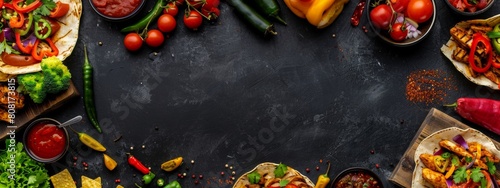 banner of black background with mexican food and Mexican fajita on the right side.