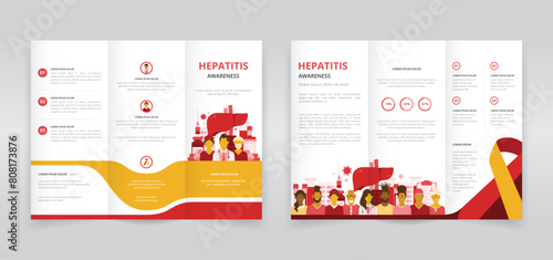 Trifold brochure, pamphlet or triptych leaflet template ideal for world hepatitis day or awareness month programs