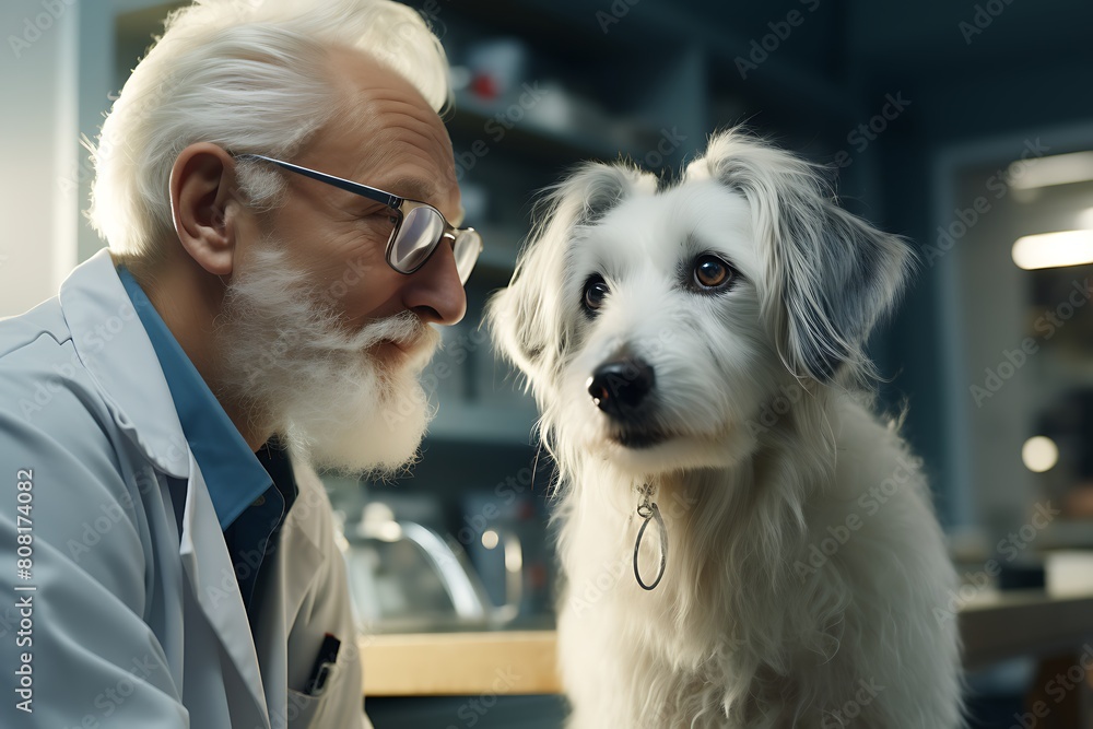 Male vet examining Australian Shepherd dog at vet clinic. Pet care concept Male vet examining Australian Shepherd dog at vet clinic. Pet care concept