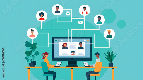 Wallpaper Mural people working on computer. Teamwork and communication concept Torontodigital.ca