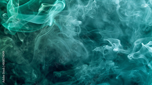 Layers of translucent smoke in shades of turquoise and mint green, set against a contrasting dark background, giving the illusion of depth and space.