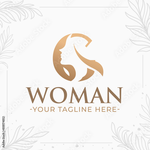 Beautiful letter G monogram logo with woman silhouette