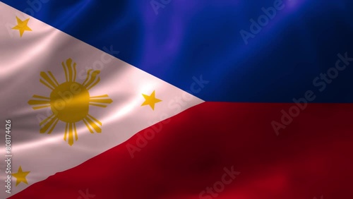 Realistic HD flag of the Philippines waving in the wind. Close up of Philippines Flag Slow Waving with visible. flag background texture with vibrant colors and fabric background