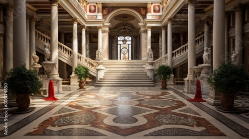 Roman villa s majestic entry with grand staircase