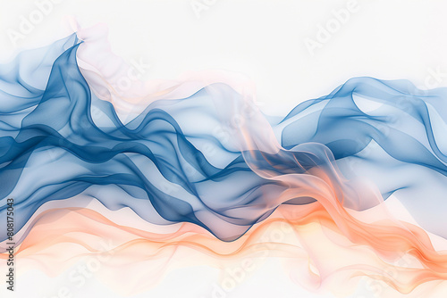 Muted cobalt blue and soft peach tiddle waves, creating a soothing and gentle abstract on a solid white background.
