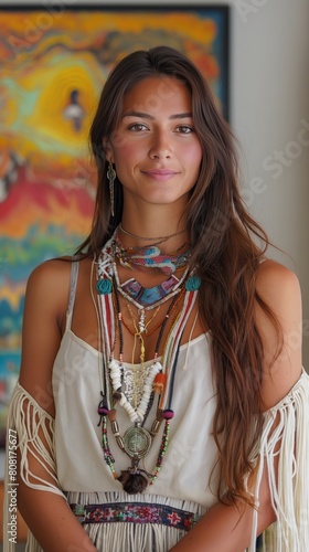 Native American Woman created with Generative AI Technology, ai, generative